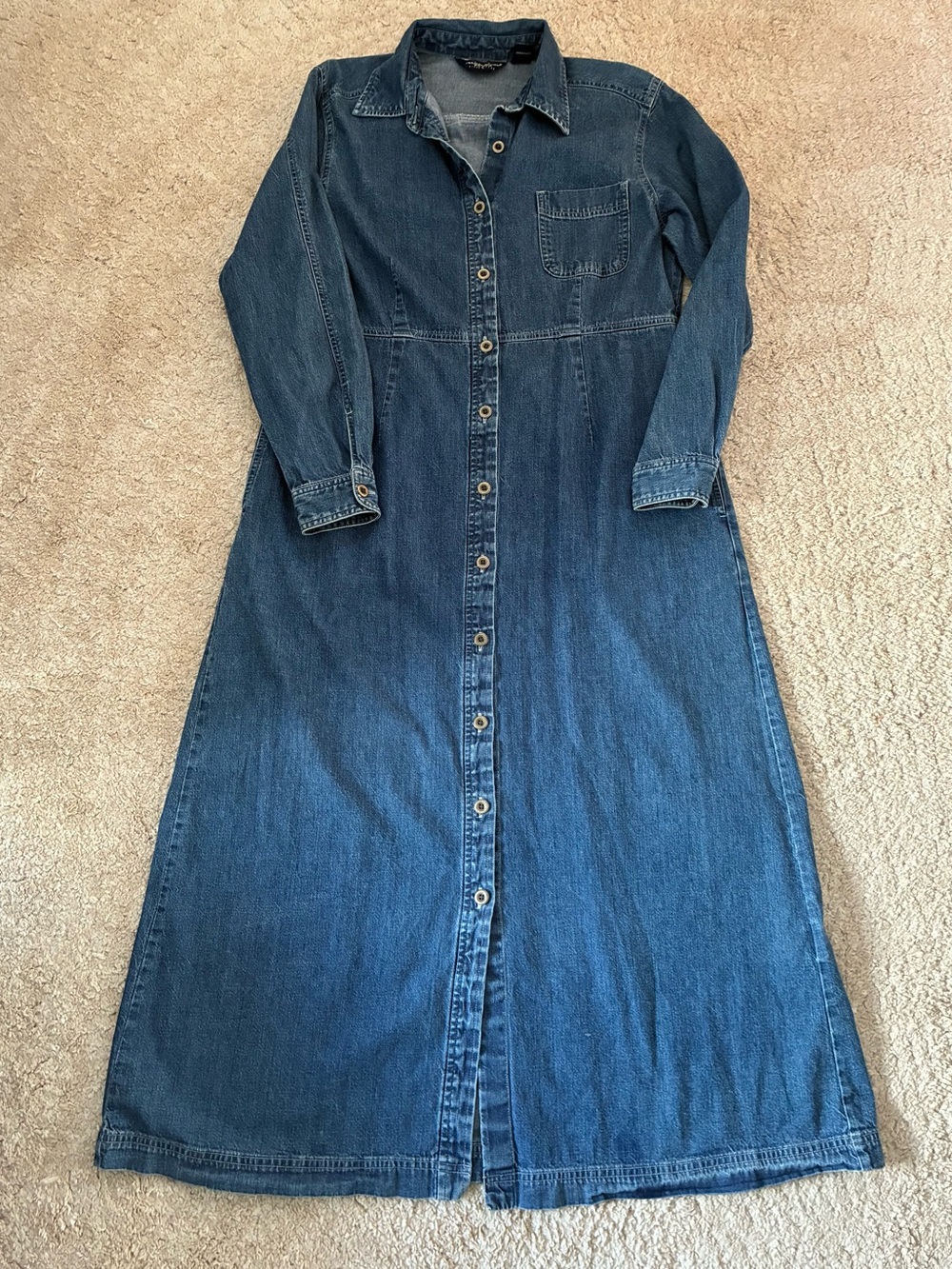 Vintage 90s Eddie Bauer Denim Maxi Dress Button Front L
